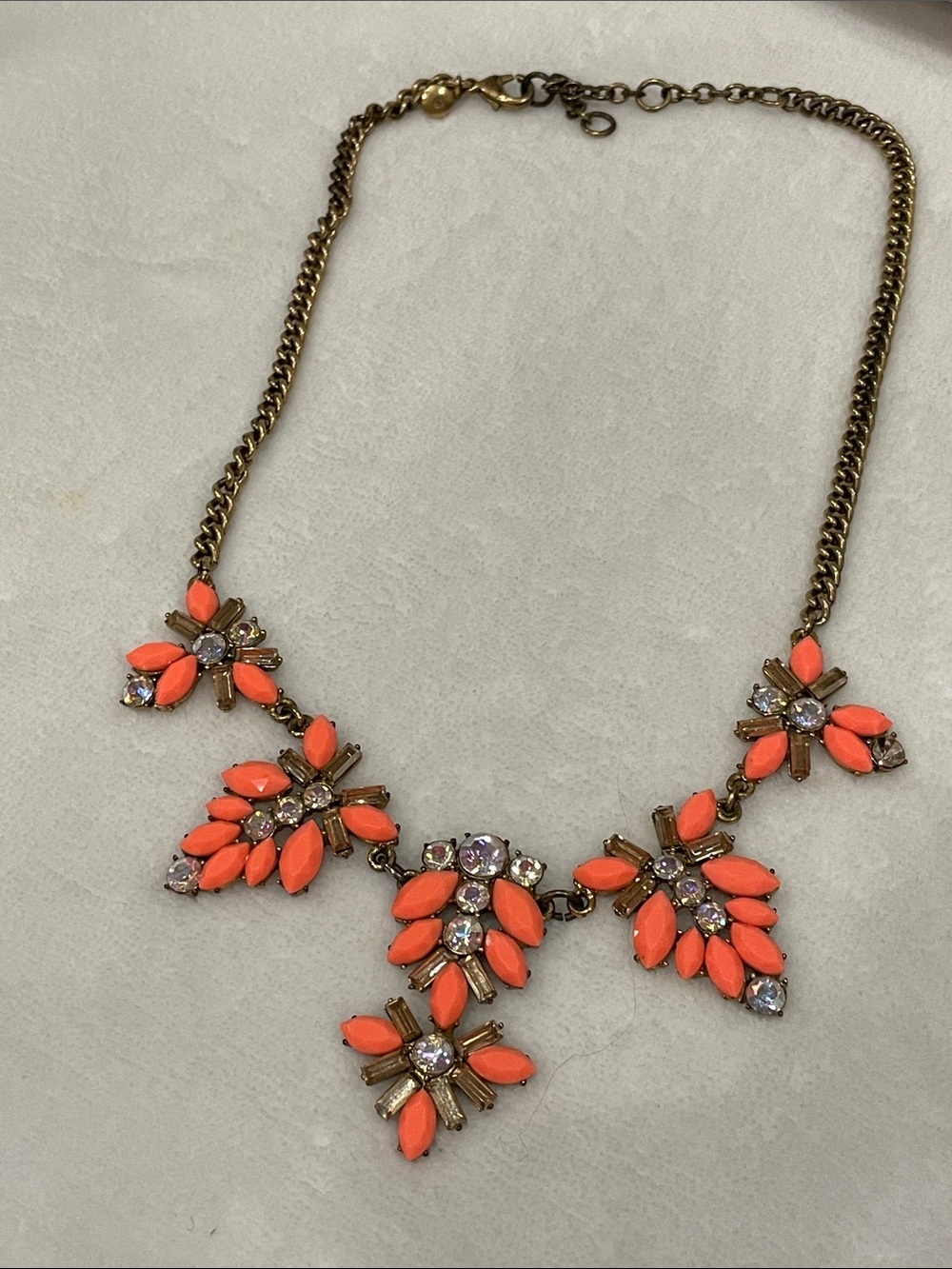 J Crew Coral Floral Statement Necklace with Gold-Tone Chain